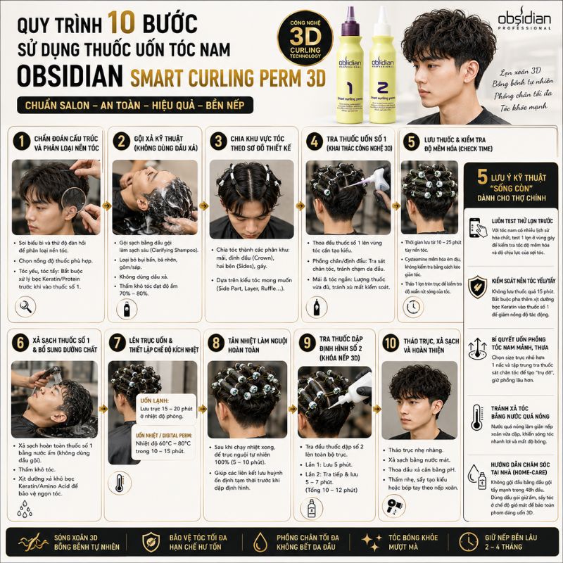 Quy trình 10 bước sử dụng thuốc uốn tóc nam