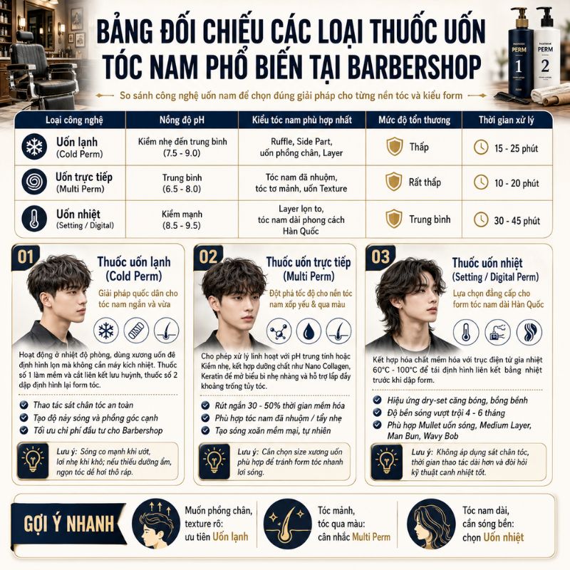 bảng đối chiếu các loại thuốc uốn tóc nam