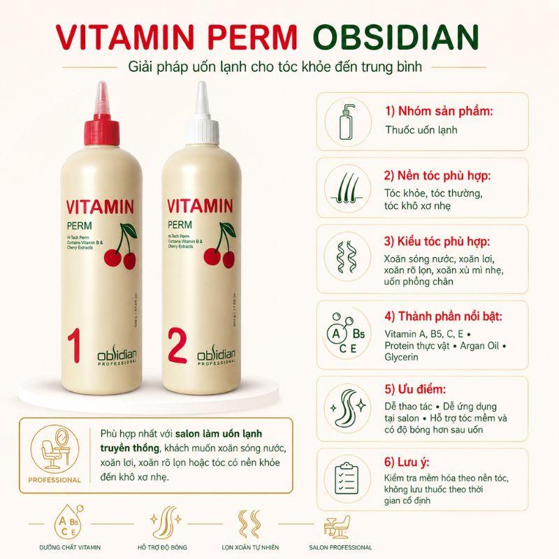Vitamin Perm Obsidian - Thuốc uốn tóc lạnh tốt nhất với tóc khỏe đến trung bình