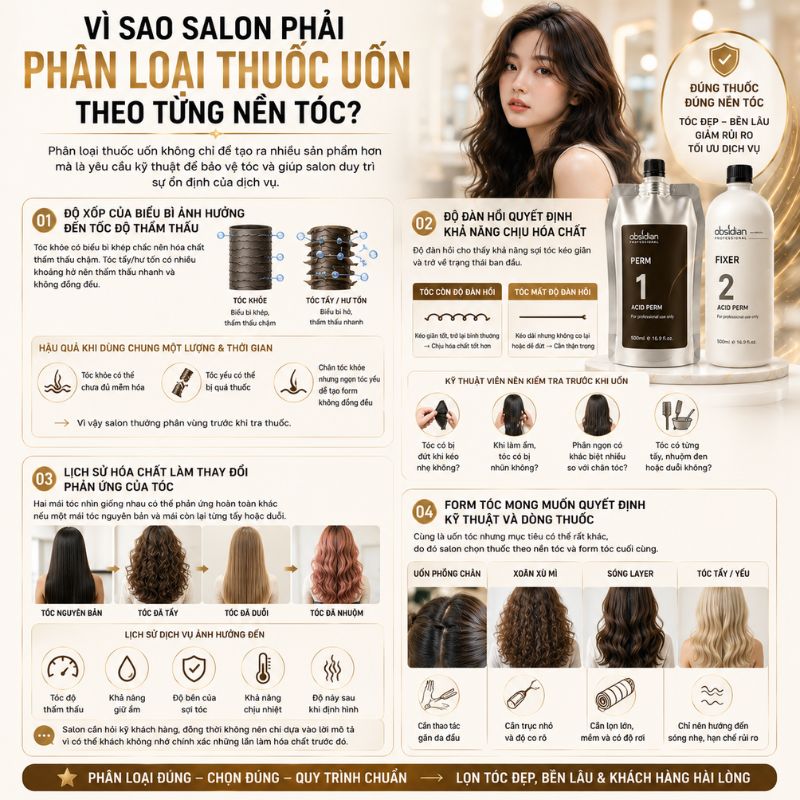 Thuốc uốn tóc salon phân loại theo từng nền tóc
