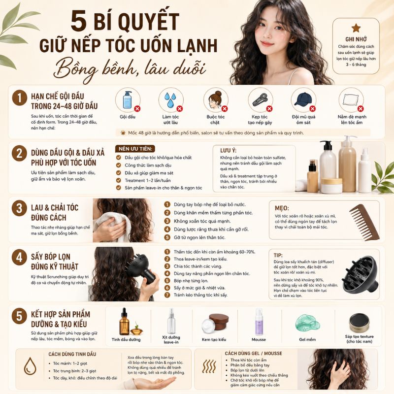 Bạn có biết tóc uốn lạnh giữ được bao lâu nếu như áp dụng 5 bí quyết này