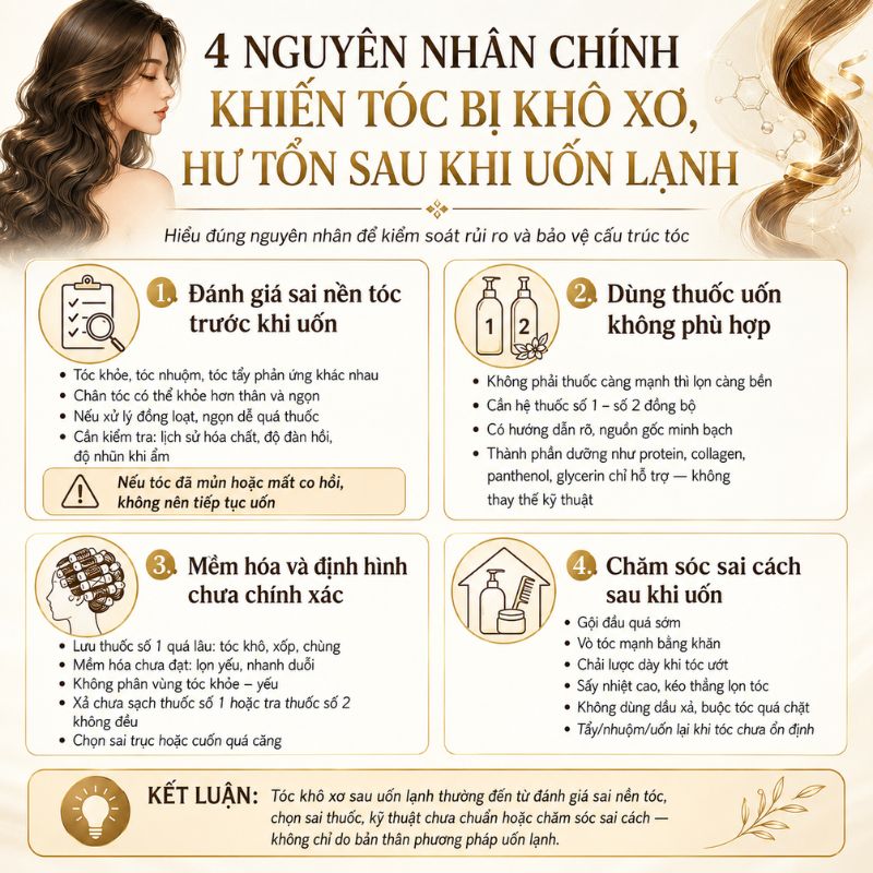 4 Nguyên nhân chính khiến tóc bị khô xơ, hư tổn sau khi uốn lạnh