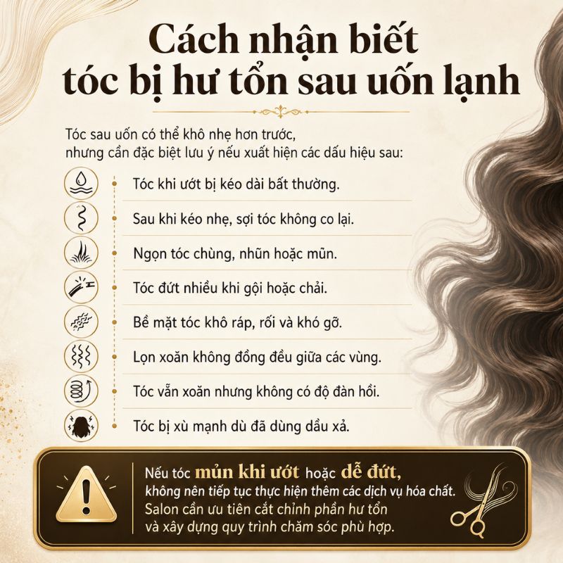 Cách nhận biết tóc bị hư tổn sau uốn lạnh
