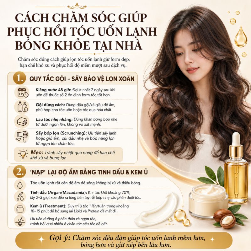 Cách chăm sóc giúp phục hồi tóc uốn lạnh bóng khỏe tại nhà